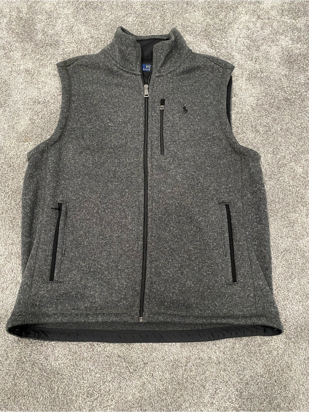 Polo by Ralph Lauren Vest Men's Large Dark Gray Fleece Full Zip Sleeveless